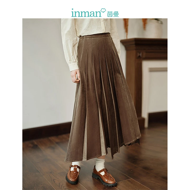 【茵曼服饰】复古磨毛百褶半身裙宽松显瘦保暖伞裙18412496