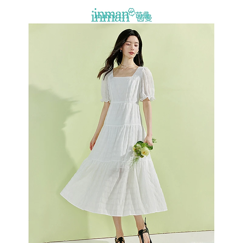 【品牌专柜】茵曼肌理桔梗裙方领气质连衣裙W18425321