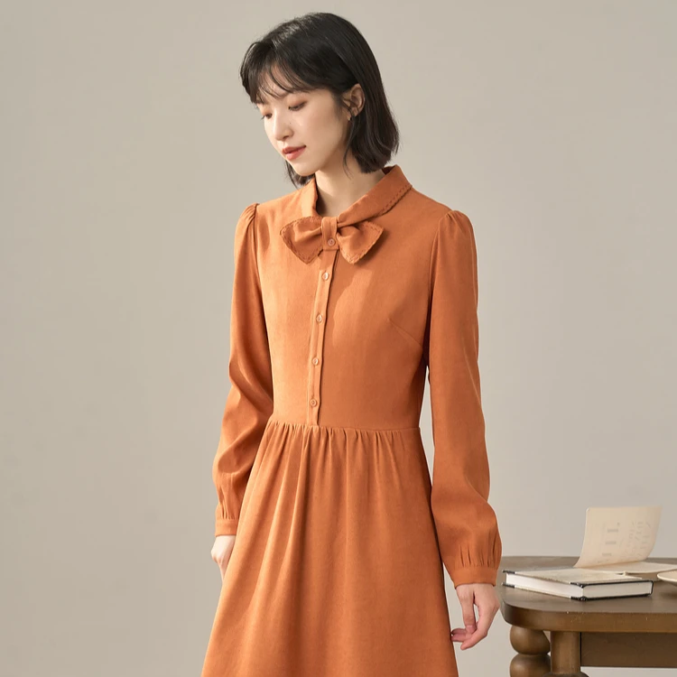 茵曼冬季女连衣裙长袖女装气质新款休闲收腰时尚优雅法式精致爆款