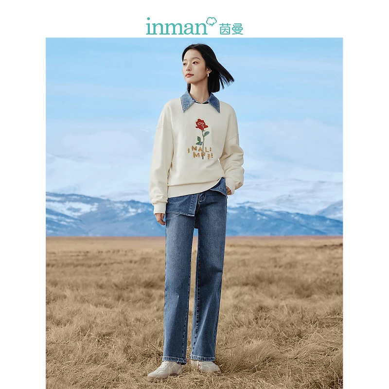 【茵曼女装】复古卫衣加薄绒圆领上衣18348310