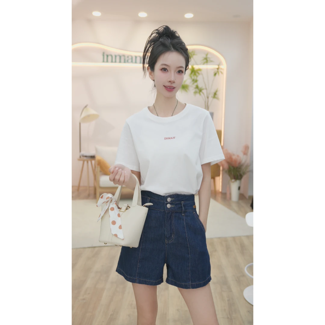 【豆豆专属】茵曼时尚百搭简约T恤圆领清凉感短袖内搭K18424712