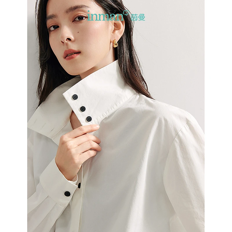 【茵曼服饰】纯棉府绸两穿领衬衫时尚设计感长袖休闲衬衣18438047