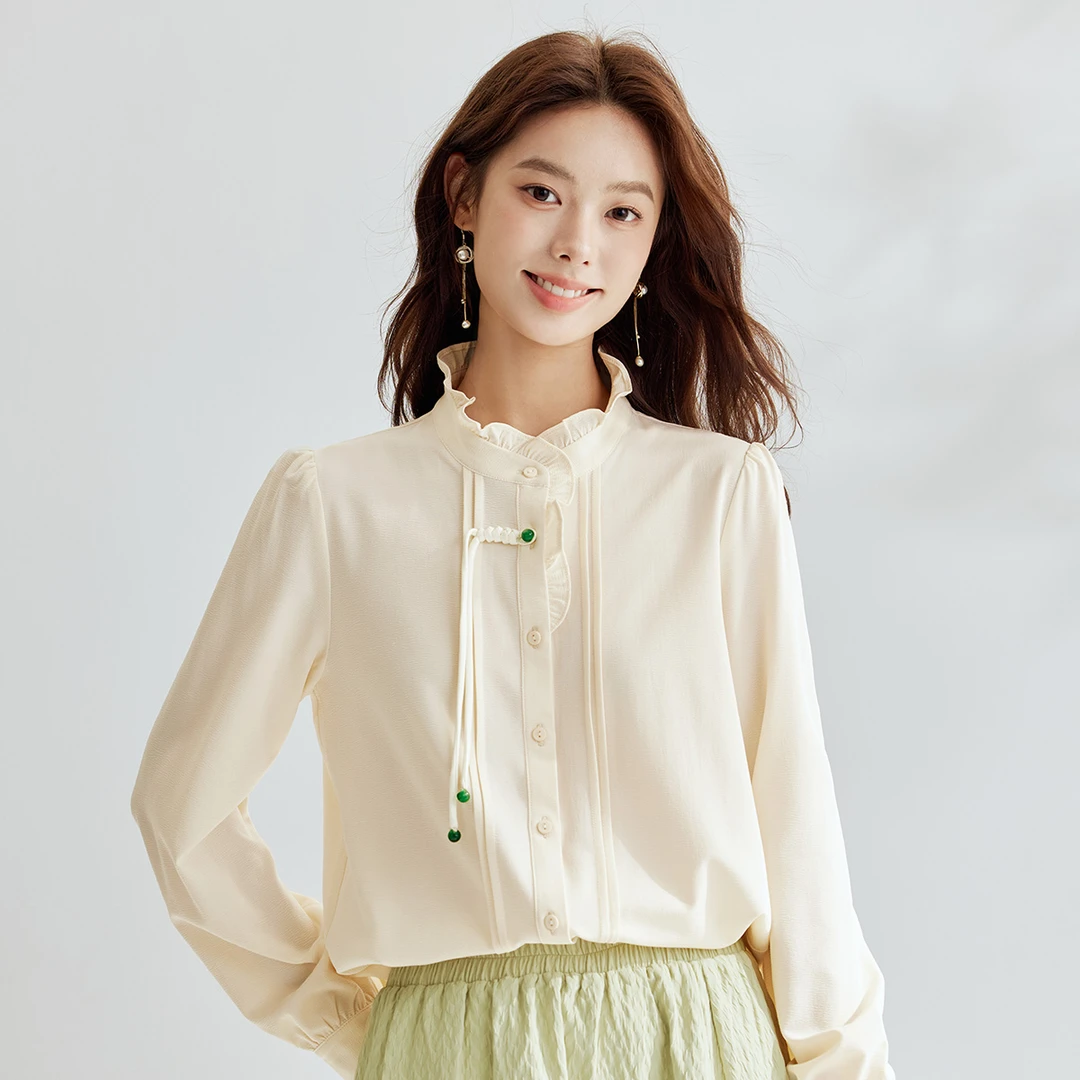 【茵曼服饰】【新中式】国风中式盘扣衬衫雅丹风F18438449