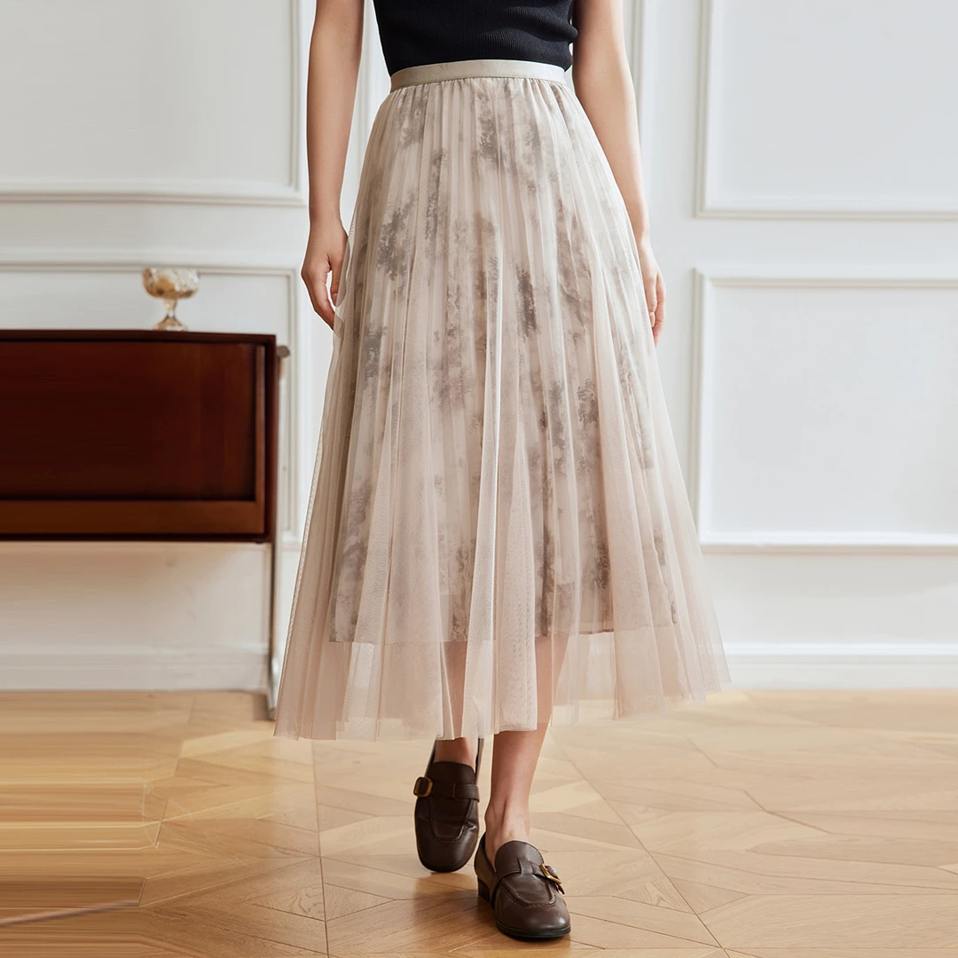 【茵曼女装】茵曼甜美印花网纱裙田园温柔仙风W18332463