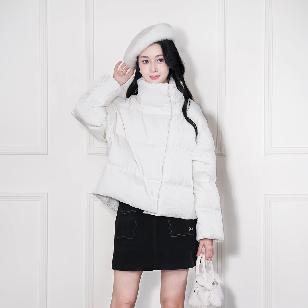 【茵曼服饰】毛绒拼接羽绒服鸭绒面包服外套18448012