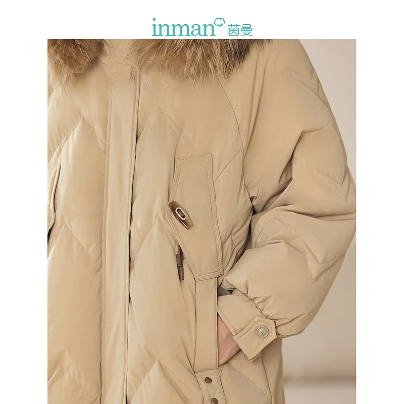 【茵曼服饰】茵曼保暖毛领连帽羽绒服加厚宽松长款外套W18348521