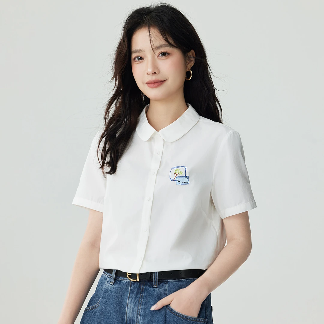 茵曼2024夏季新款女衬衫衬衣上衣短袖纯棉薄款休闲豹纹针织爆款