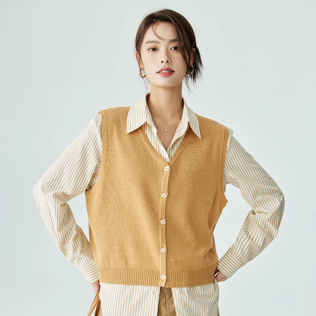 【茵曼女装】茵曼针织时尚复古无袖马甲格纹休闲宽松18412838