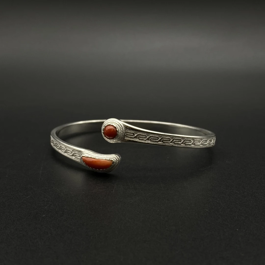 足银树脂手镯 正品时尚旭日银手镯蒙古元素民族风百搭足银手工399