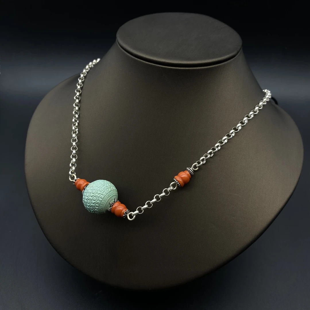 坠链均925银贝壳 蒙古元素银套链民族手工小众s925银锁骨链1880