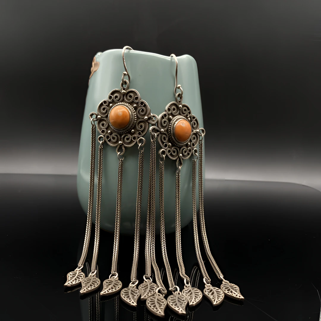 足银树脂耳饰 正品旭日长款银耳饰蒙古元素s990银耳饰1642