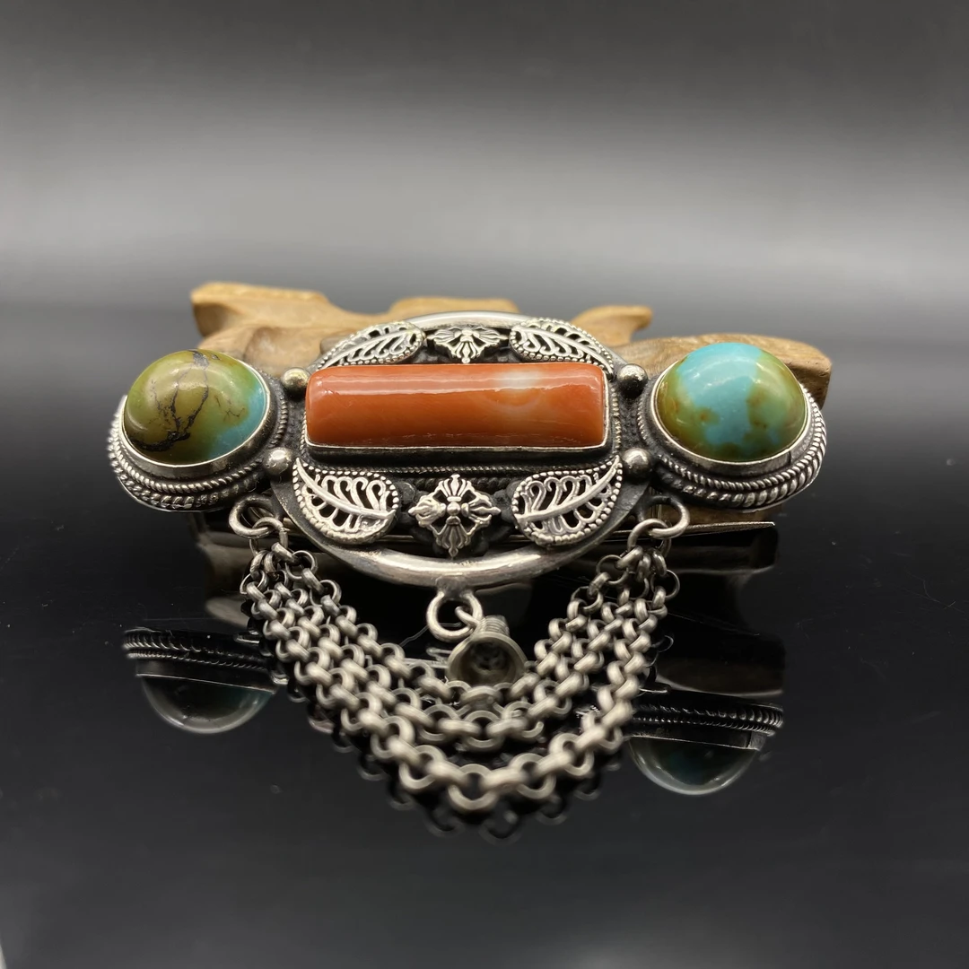 足银树脂胸针 首饰旭日银胸针蒙古元素民族风纯银s990手工2699