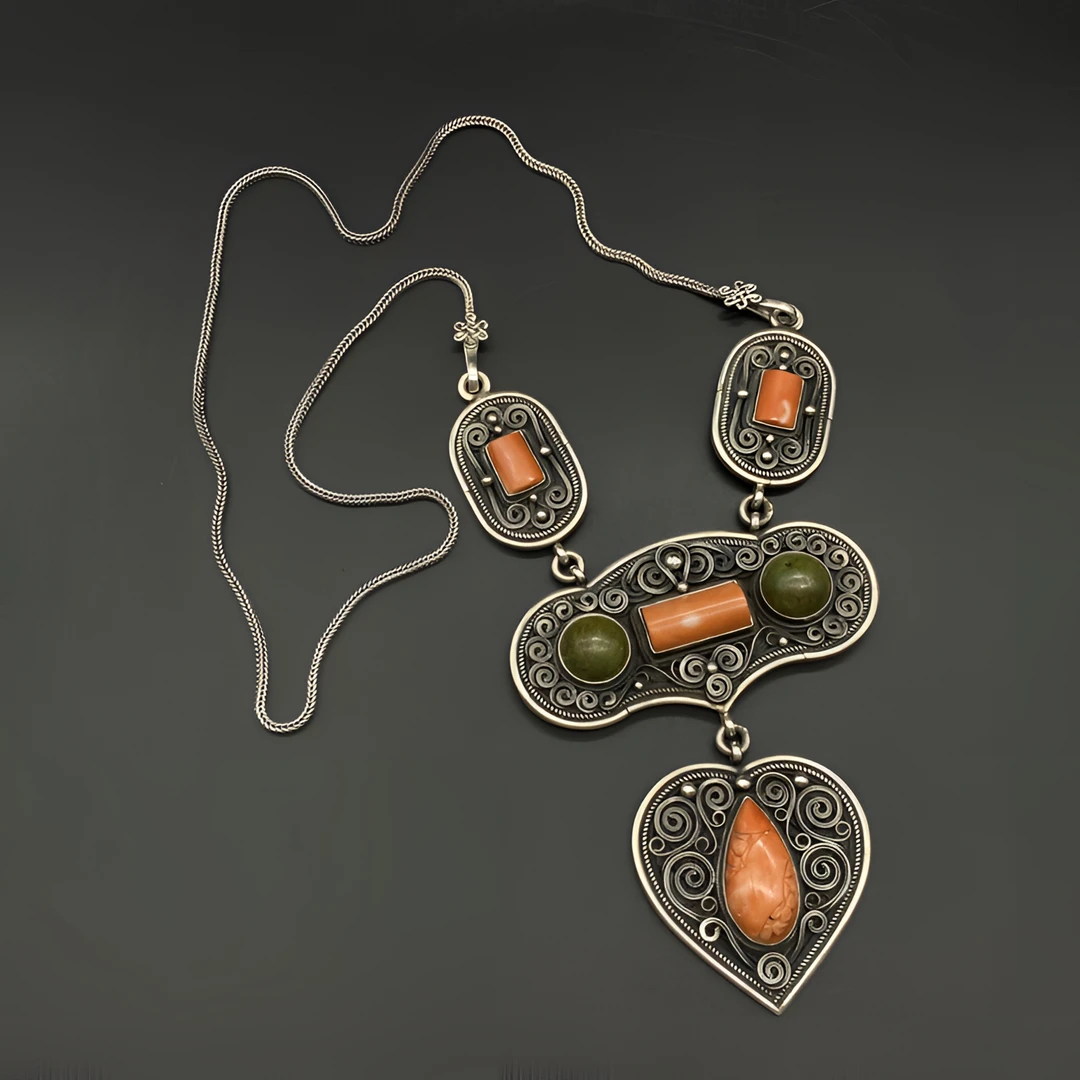 坠链均足银树脂 正品旭日银项链蒙古元素重工纯银s990银项链5708