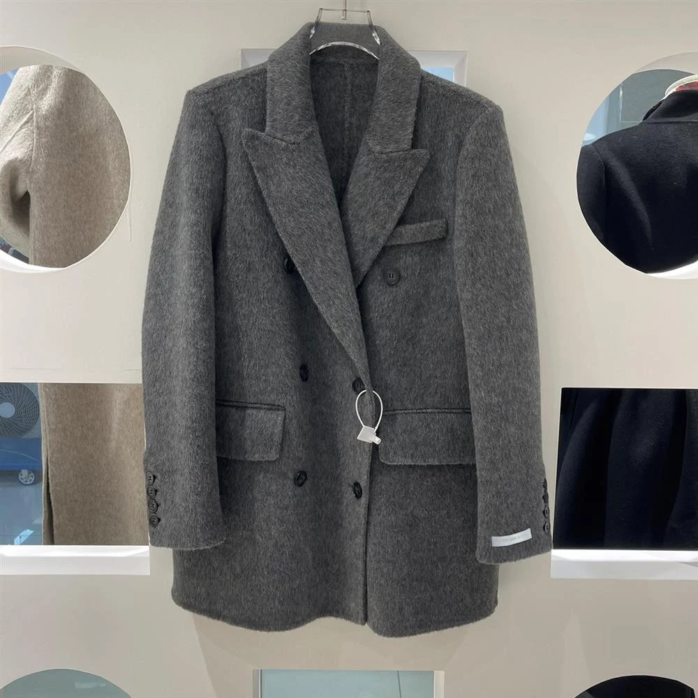羊毛大衣女秋冬韩系正肩西装灰色休闲高级感中长款双面呢羊绒外套