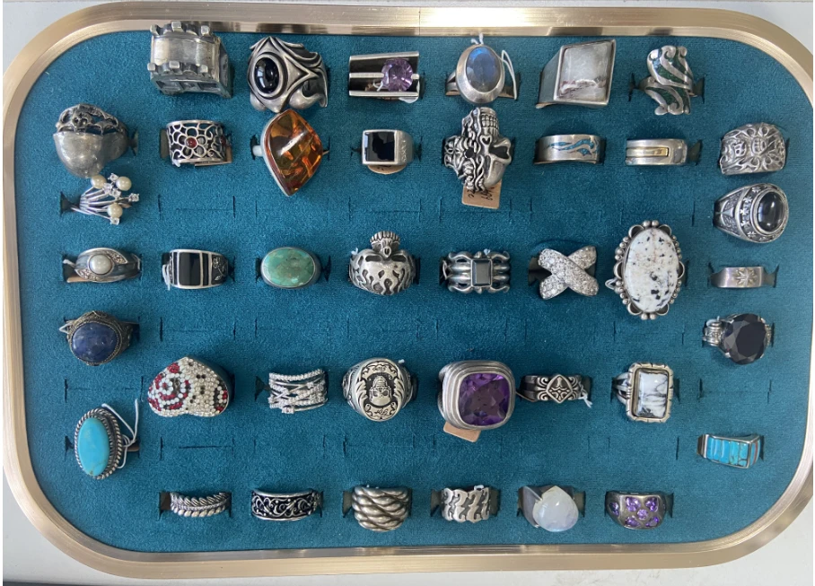 925银戒指 彩色时尚国潮个性百搭中古手工蓝色指环复古戒指