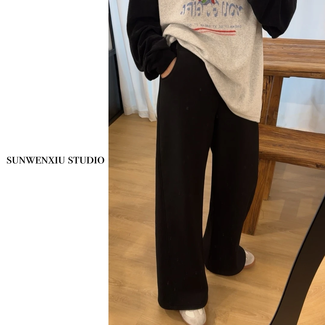 swx studio2店 果冻卫裤 极简秋冬加绒高腰显瘦宽松拖地休闲裤