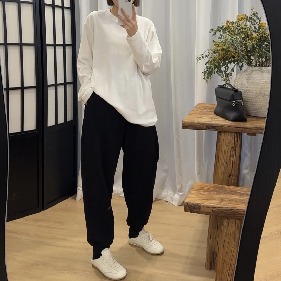 swx studio2店 见面礼 冬款抓绒磨毛基础圆领白色打底T恤