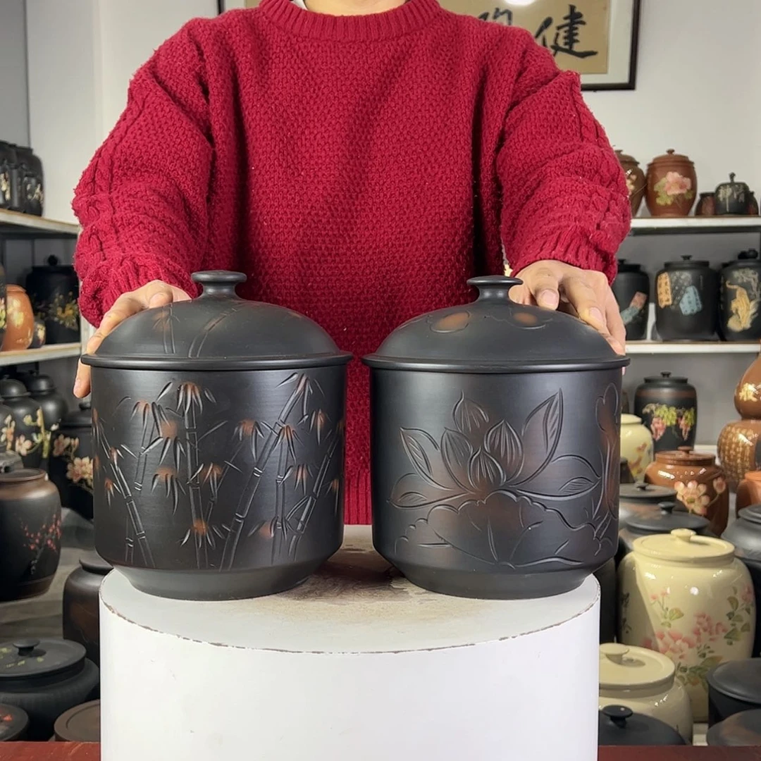 【闪购商品】建水紫陶一对醒茶罐