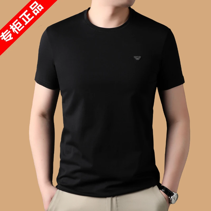 意大利专柜正品短袖t恤男士2024夏季新款丝光棉圆领体恤上衣潮牌