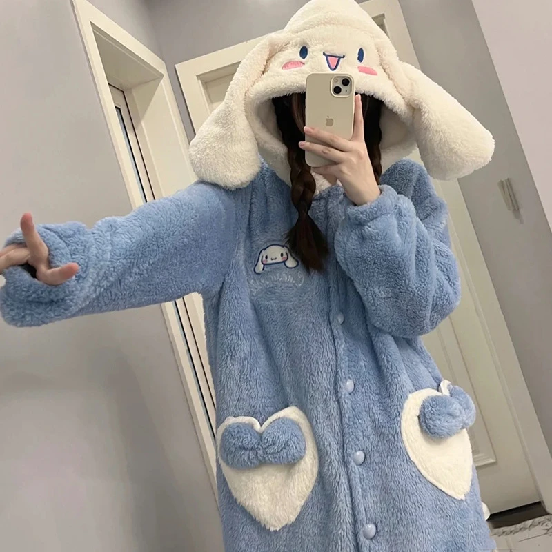 熊丹妮睡衣女春秋冬季懒人睡袍情侣男加厚学生加绒浴袍可外穿睡裙