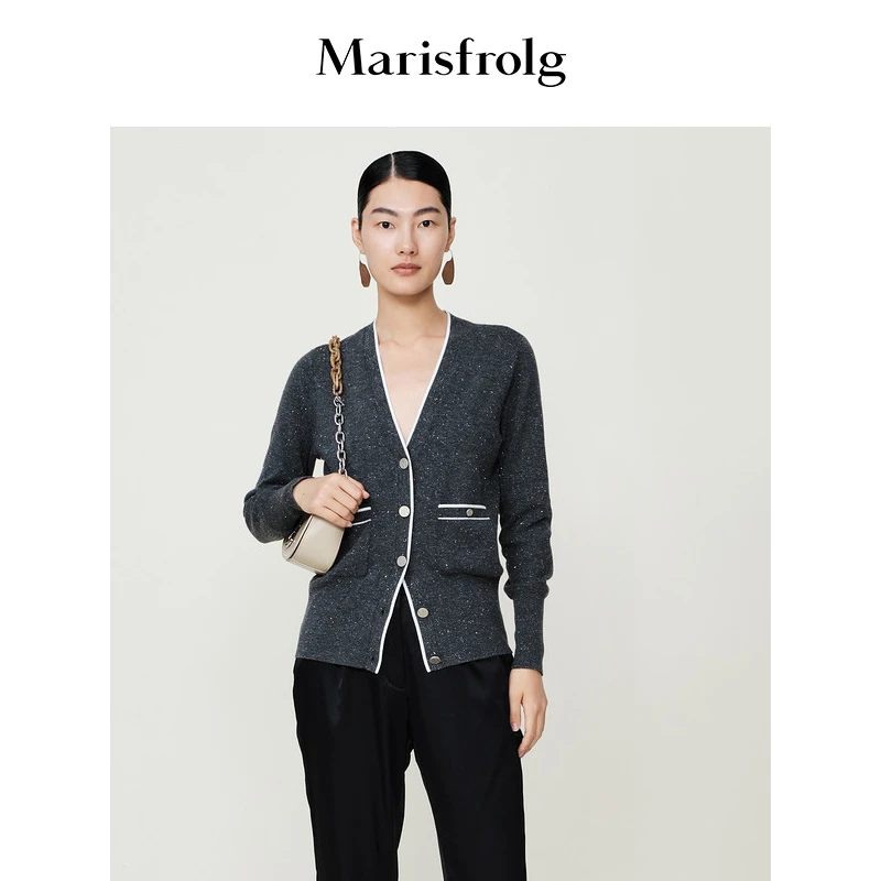 Marisfrolg/玛丝菲尔设计师秋冬气质长袖短款毛针织衫A1BW3835M