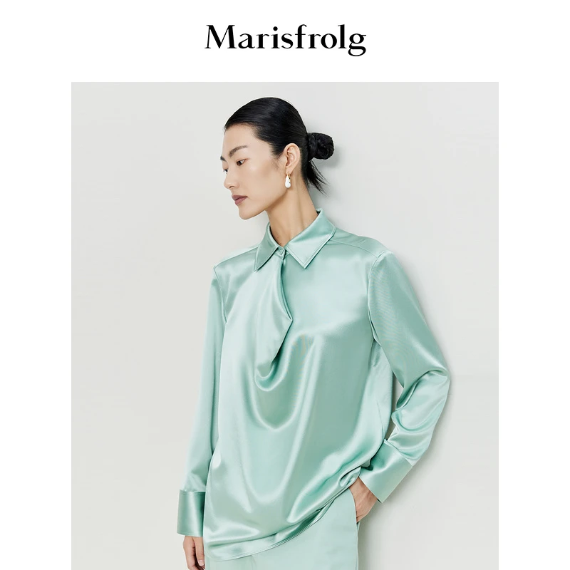 Marisfrolg/玛丝菲尔【丝滑垂坠系列】醋酸荡领优雅垂坠衬衫气质