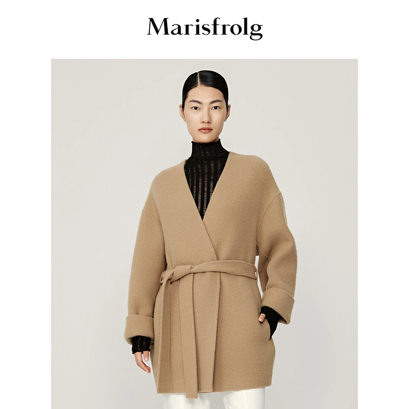 【姿姐精选】Marisfrolg/玛丝菲尔设计师气质女士时尚翻领毛呢外套