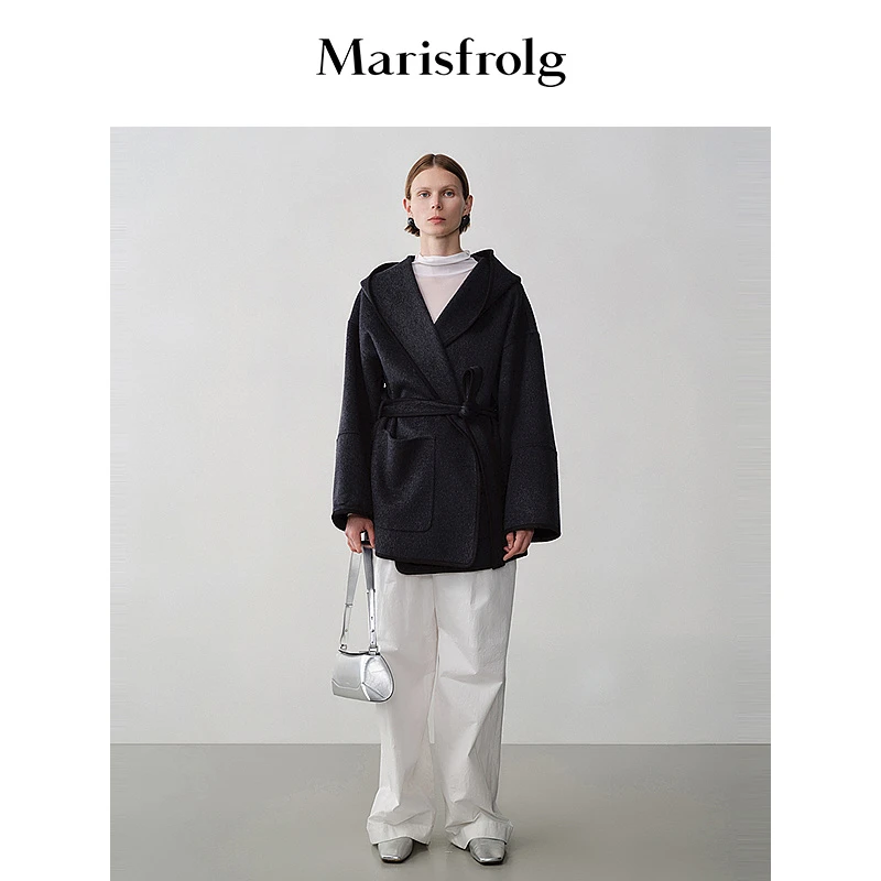 【艺术时装大衣】玛丝菲尔围裹式连帽中长款大衣外套ACEG4009D