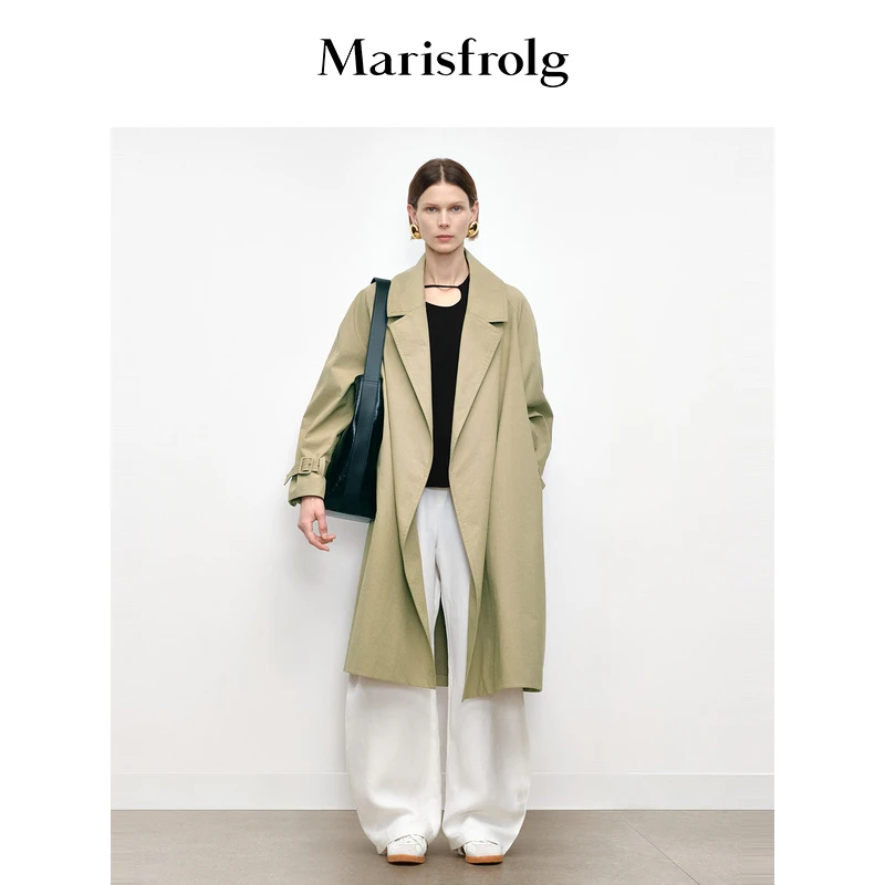 【米儿精选】玛丝菲尔休闲翻领拼接秋季中长款设计师风衣A1DE3598F