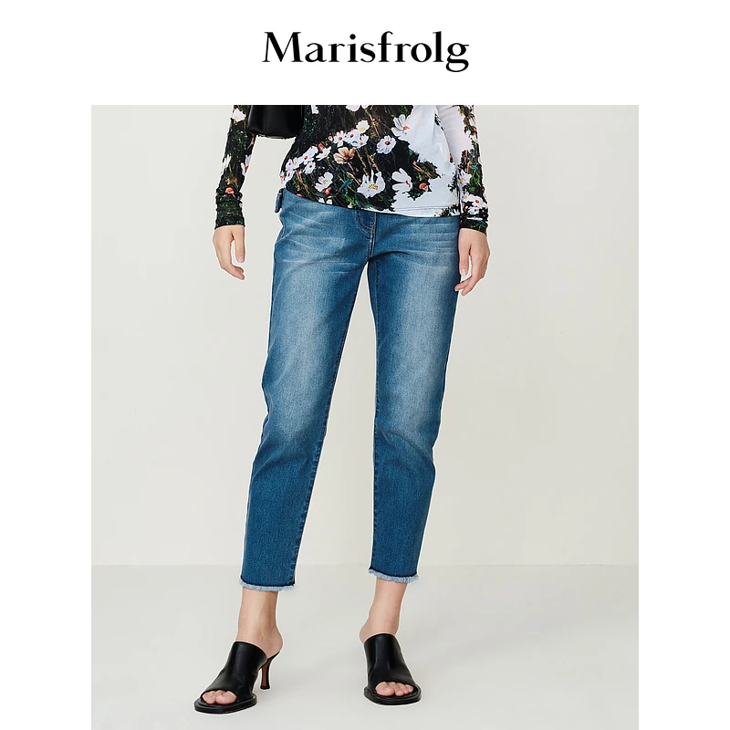 【艾钱钱精选】Marisfrolg玛丝菲尔女士时尚宽松修身九分休闲牛仔裤