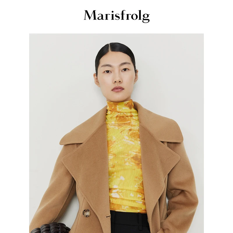 【心心精选】Marisfrolg/玛丝菲尔黄色小高领修身打底T恤气质