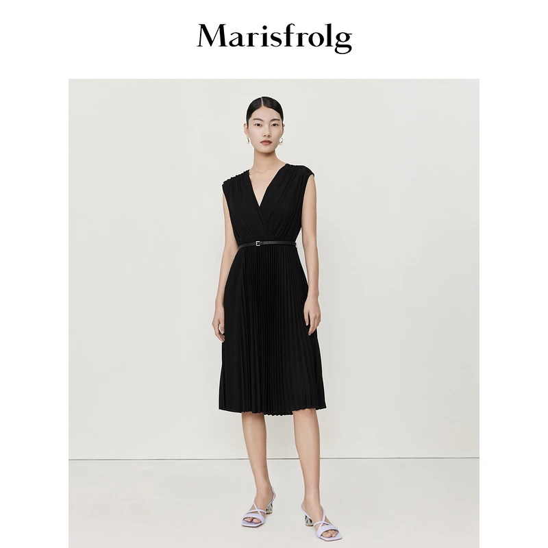 Marisfrolg玛丝菲尔气质针织黑色设计师优雅轻奢连衣裙A1CX2193E