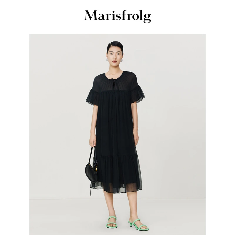 Marisfrolg玛丝菲尔女装黑色时尚气质优雅休闲连衣裙A1DE20236