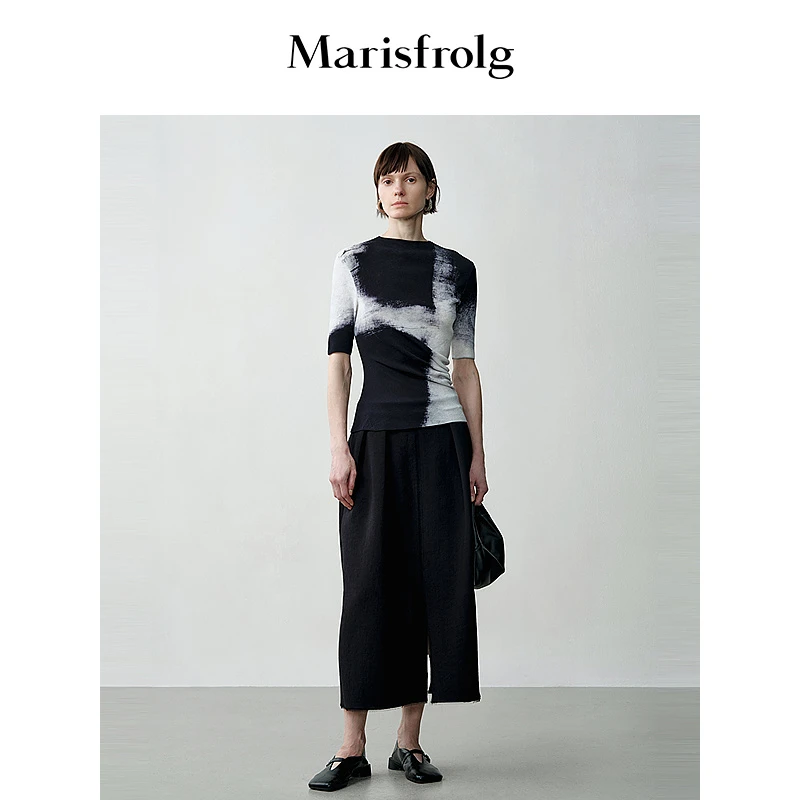 【米儿精选】玛丝菲尔艺术花稿不对称气质解构针织衫A1EG3805M