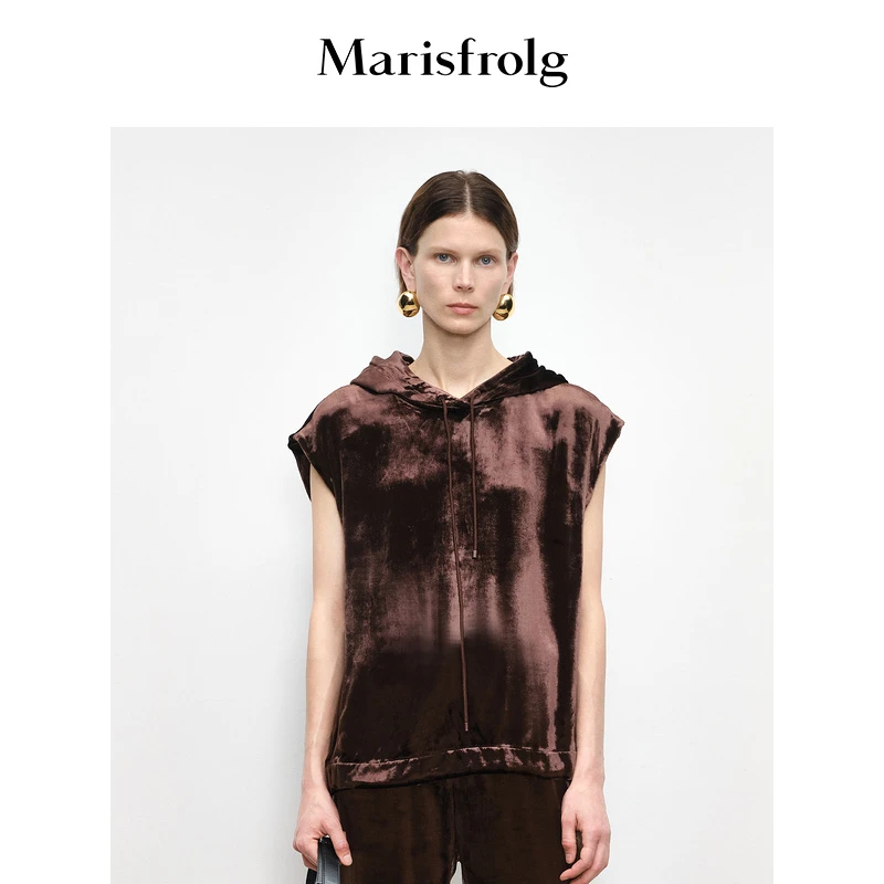 Marisfrolg玛丝菲尔时尚休闲夏季复古印花连帽T恤A1DE33941