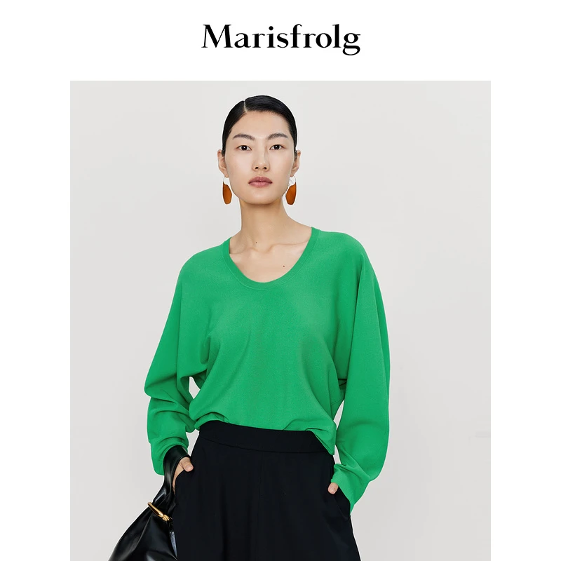【芳芳精选】Marisfrolg/玛丝菲尔春季新款宽松圆领蝙蝠袖针织衫