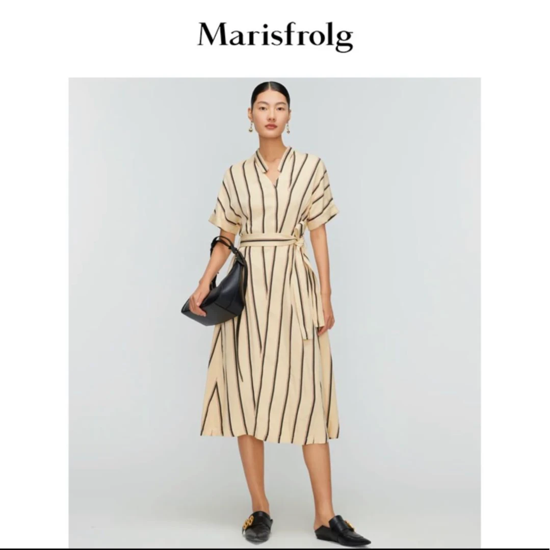 【众星精选】Marisfrolg/玛丝菲尔条纹优雅气质连衣裙