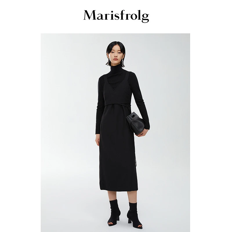 【平子精选】Marisfrolg玛丝菲尔春季黑色针织气质收腰修身连衣裙