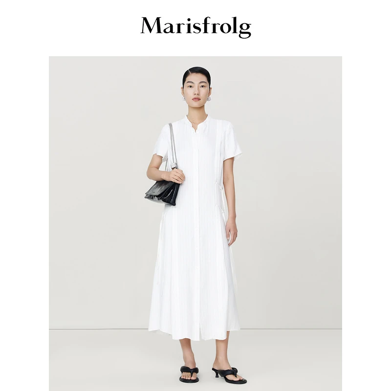 【新能量裙像】玛丝菲尔气质白色夏季长款通勤连衣裙A1DE26526