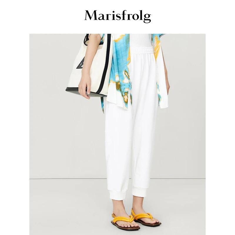 【众心精选】Marisfrolg玛丝菲尔休闲裤印花纤维百搭白色