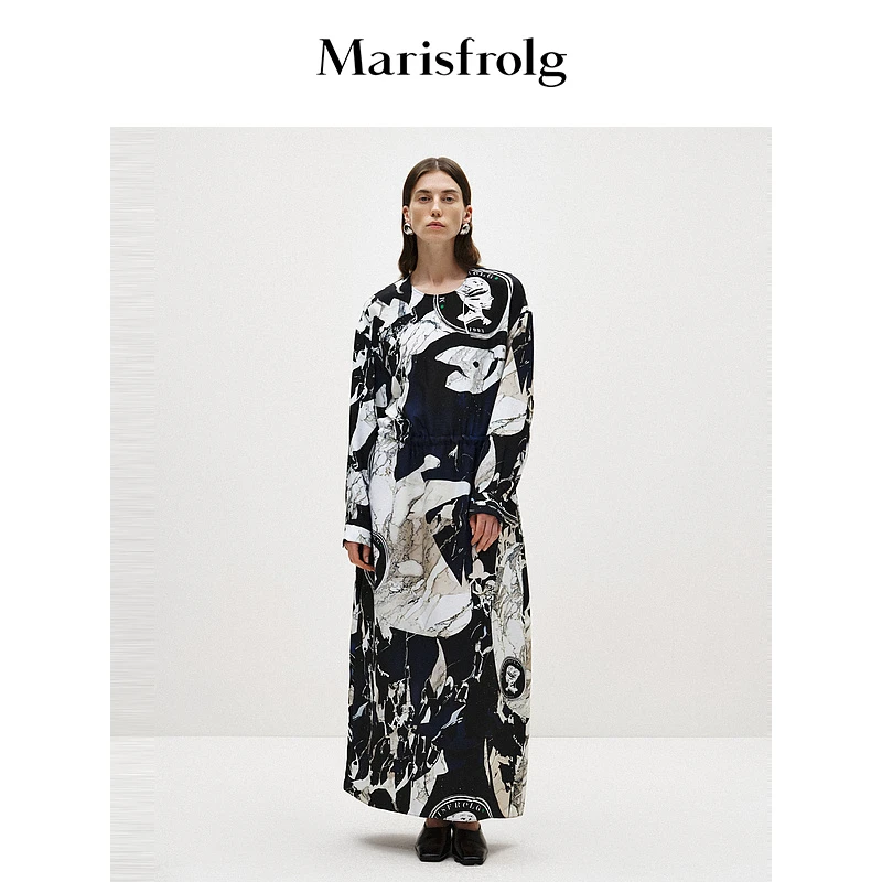 【米儿精选】玛丝菲尔女士长袖长款印花宽松连衣裙A1EG11176