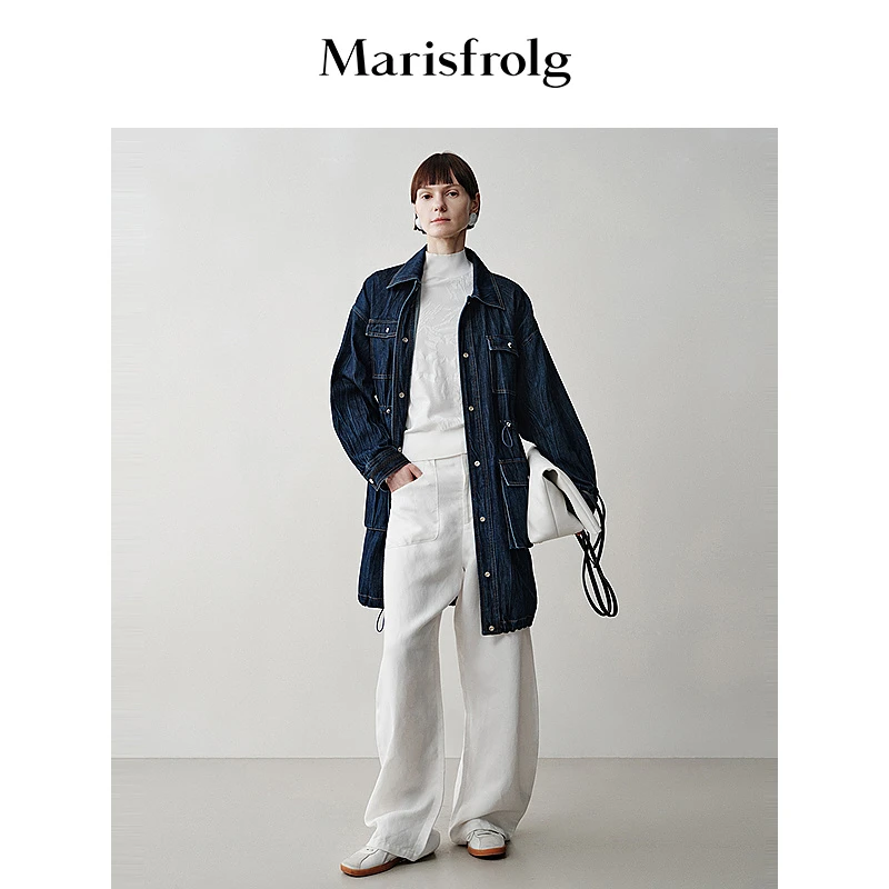 【米儿精选】玛丝菲尔蓝色裂纹牛仔抽绳多穿工装风外套