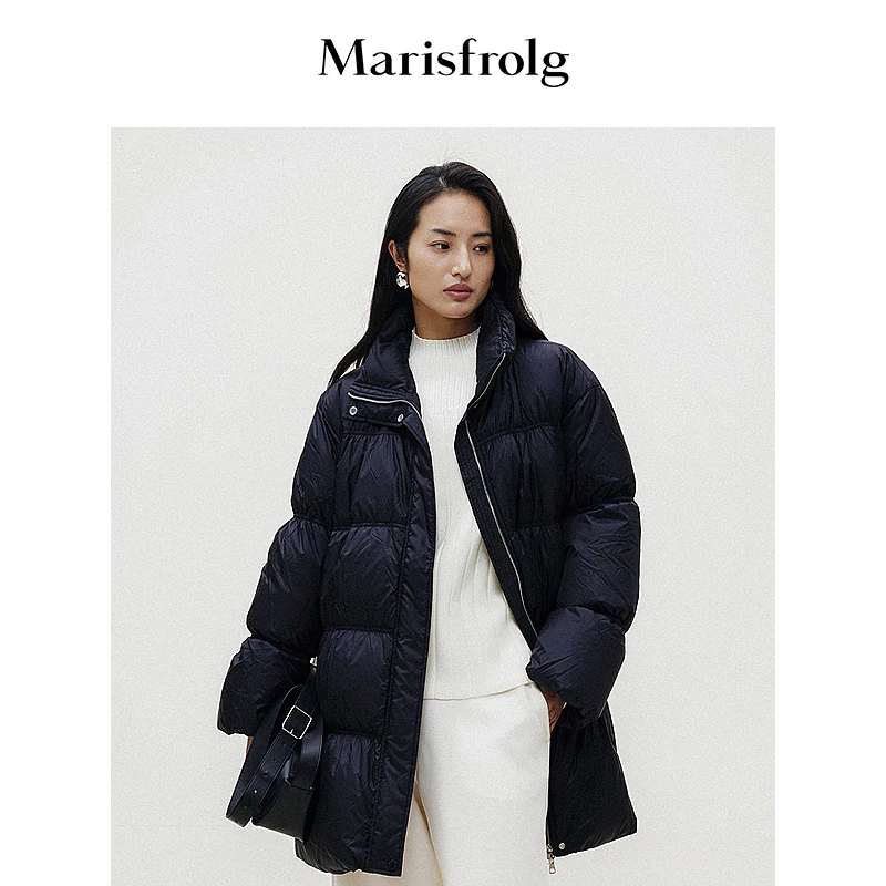 【自在无压】Marisfrolg玛丝菲尔冬季黑色中长款羽绒服ACDE4052Y