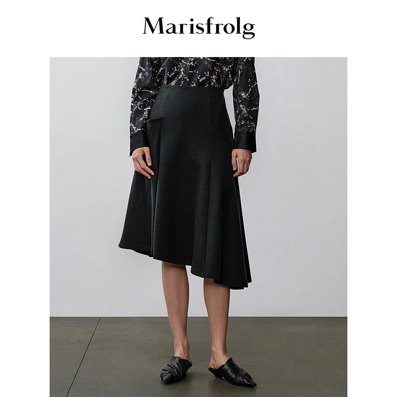 【心心精选】Marisfrolg玛丝菲尔气质秋冬显瘦黑色复古优雅时尚半裙