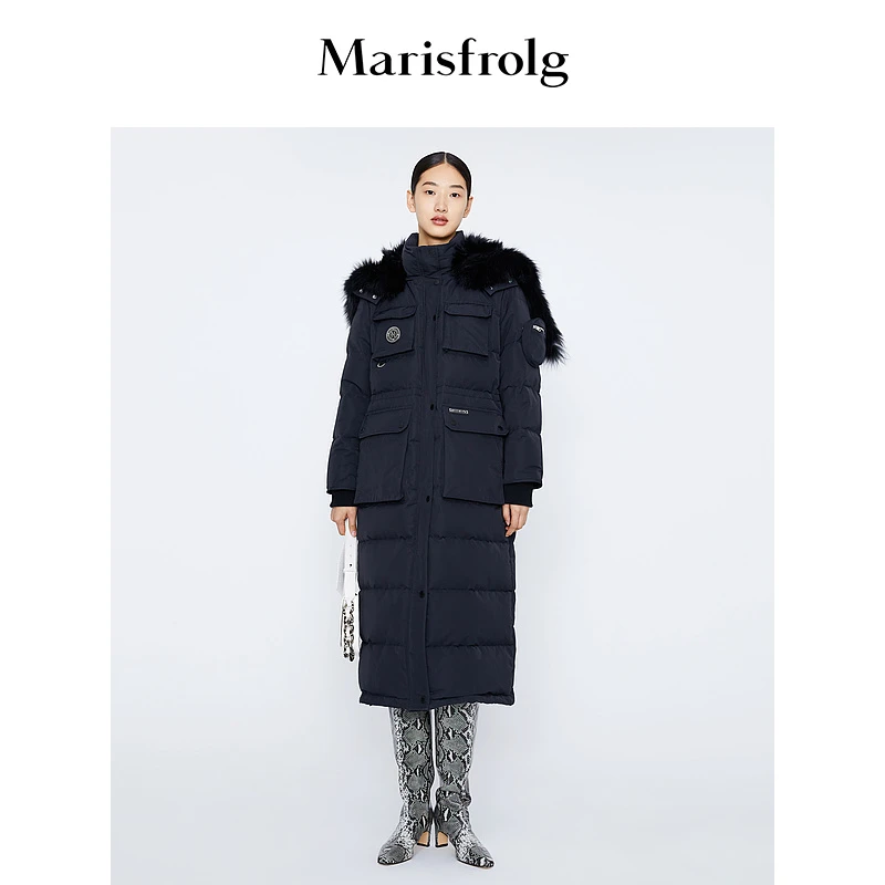 【米儿精选】玛丝菲尔连帽中长款加厚保暖冬季女士羽绒服A1BW4633Y