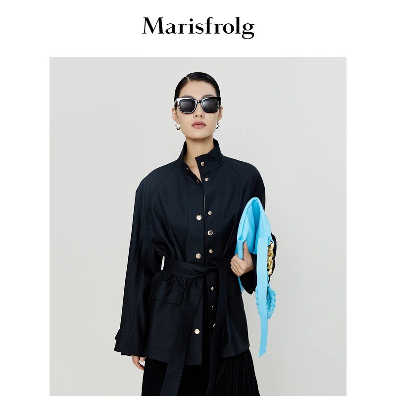 【时尚潮流系列】玛丝菲尔外套春季新款POLO领收腰风衣A1DE11168