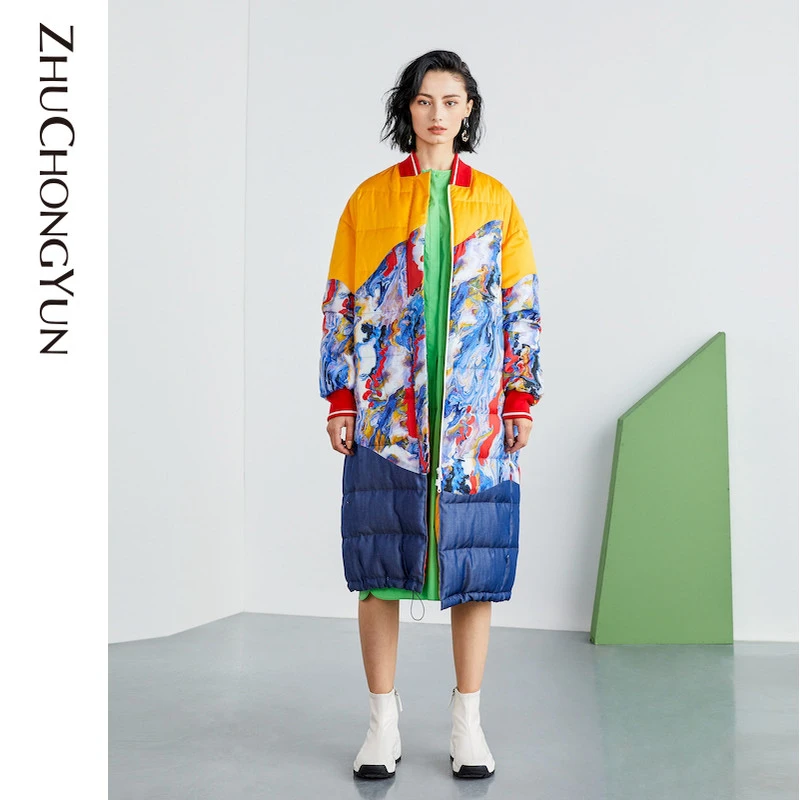 ZHUCHONGYUN新款艺术撞色设计师小众白鹅绒保暖羽绒服C1AY1155Y