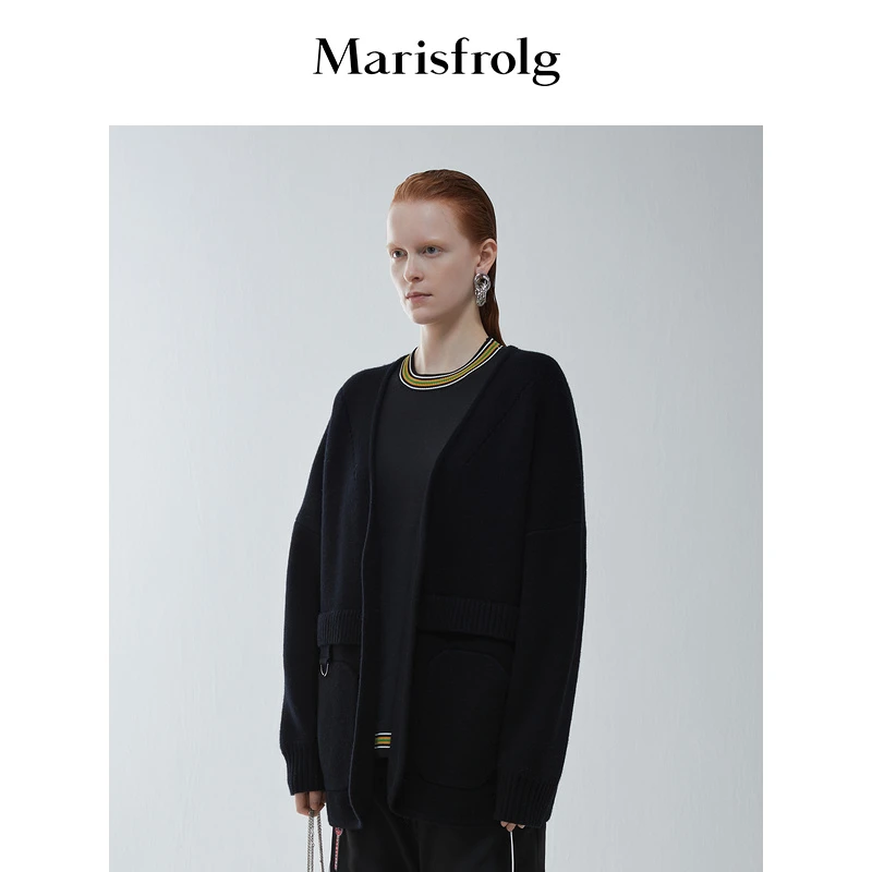 Marisfrolg玛丝菲尔时尚休闲黑色圆领设计师毛针织衫A1AY4871M