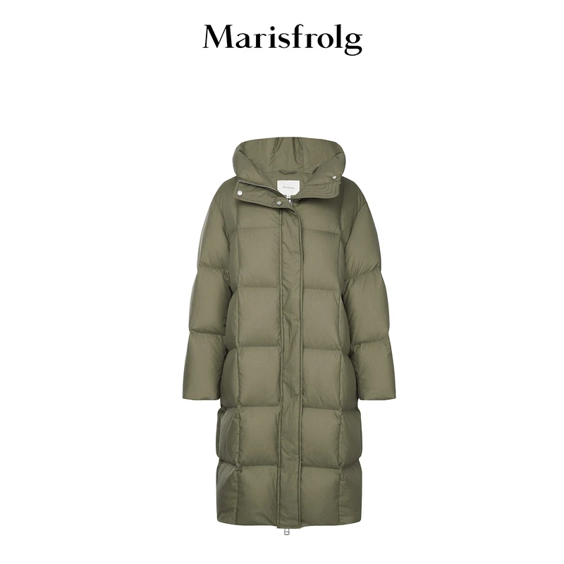 【米儿精选】玛丝菲尔棕色连帽长款白鹅绒羽绒服女A1CX4705Y