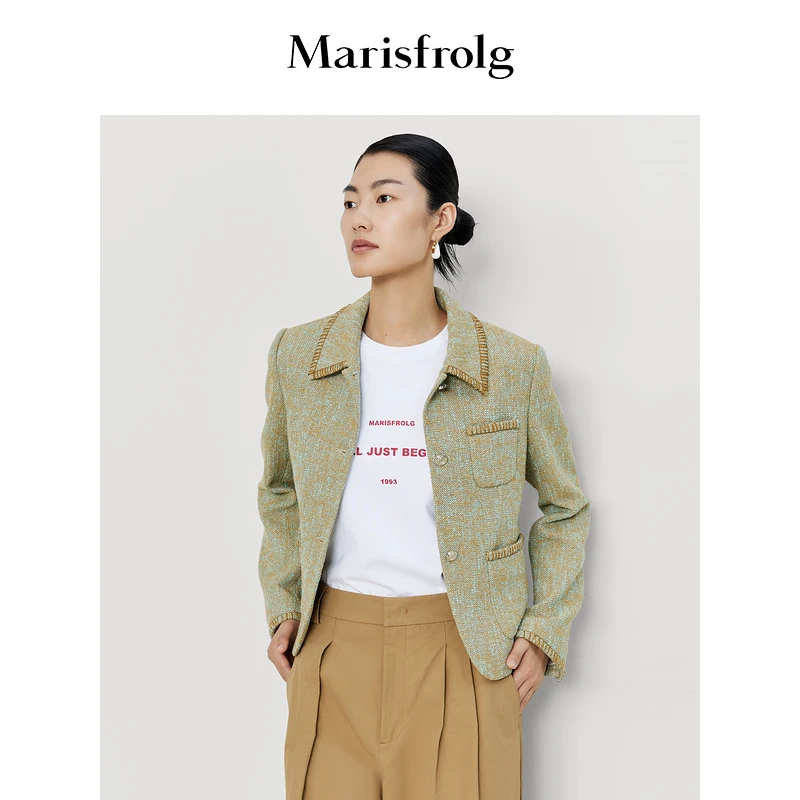 【意大利进口面料】玛丝菲尔短外套春季新款复古小香风西服外套上衣